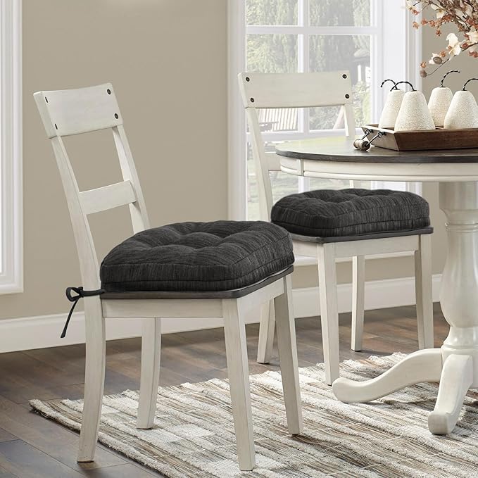 Shinnwa Dining Chair Cushions Set of 2, Dual-Layer Memory Foam Kitchen Chair Cushions, Patented Design Seat Pads with Ties, 16.5 x 16.5 x 3.5in, 2 Pack, Charcoal