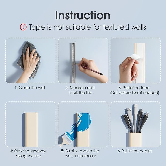 Large Cord Hider - 47in Wire Hiders for TV on Wall, Paintable Cable Hider, X-Large Cable Management Kit, Cord Hiding for Wall, W1.6in H0.8in, Beige