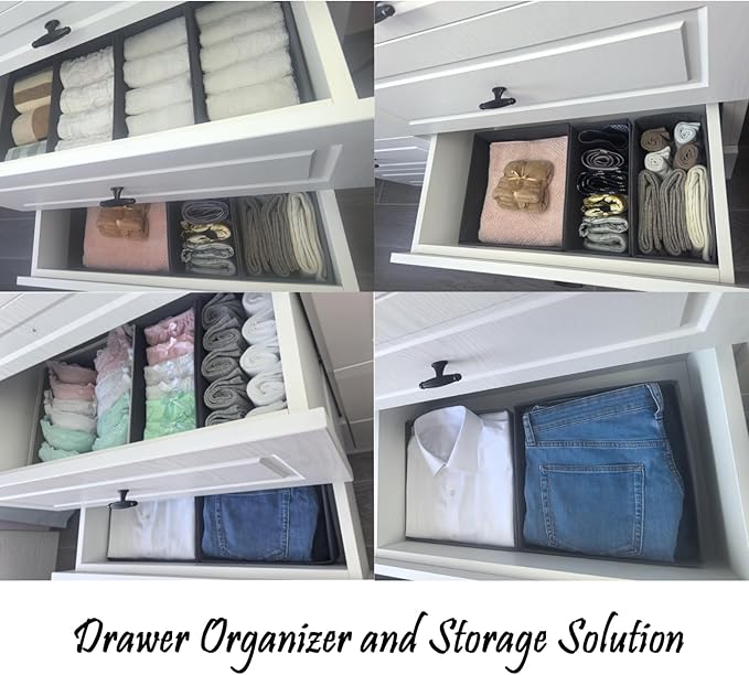 Bructhun Sock Drawer Organizer 9 Pack - Collapsible Fabric Storage Bins for Underwear Divider, Small Closet Organizers with 9 Compartments, Khaki