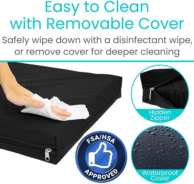 Vive Waterproof Wheelchair Cushion for Pressure Relief (16x16x3) - Washable Cover Incontinence Protection for Elderly Adults & Seniors - Memory Foam Gel Pad for Recliners, Office Chairs, Car, Travel