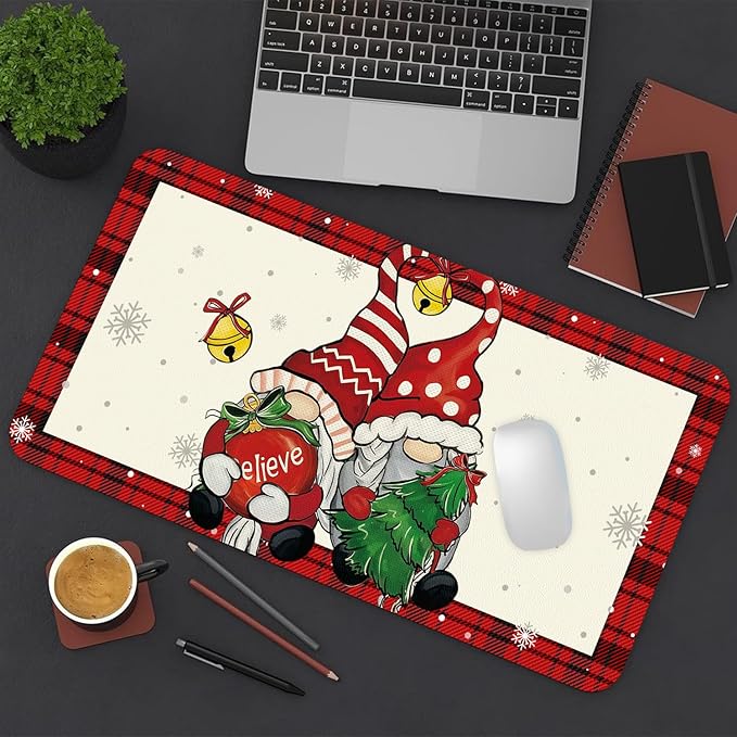 Christmas Mouse Pad PU Leather Christmas Hat Desk Mat Large Waterproof Gaming Pad Santa Claus Non-Slip Keyboard Mouse Pad Writing Pad for Gamer Office&Home