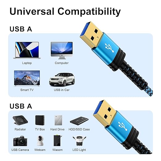 USB to USB Cable 6FT, 2 Pack USBA to USBA Cable Male to Male Cord Double Sided USB3.0 A to A Data Transfer USBCord for External Hard Driver,DVD Player,Monitor,Computer PC Laptop Cooler,Hub,Set Up Box