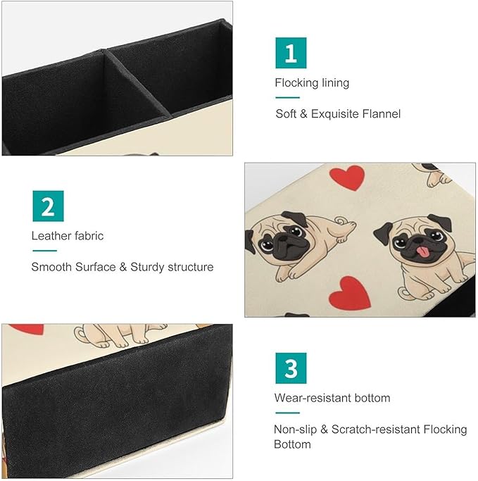 Stylish PU Leather Pen Pencil Holder Red Love Heart Pug, Must-Have Desk Accessory