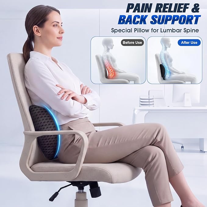 Lumbar Support Pillow,Ergonomic Memory Foam lumbar pillow for chair and Bed ,lower back support pillow for couch,Lower Back Pain Relief and Spine Support,lower Back Pillow,Car Seat Couch-Black