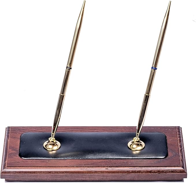 Dacasso Walnut and Black Leather Desk Set, 10-Piece, 34" x 20"