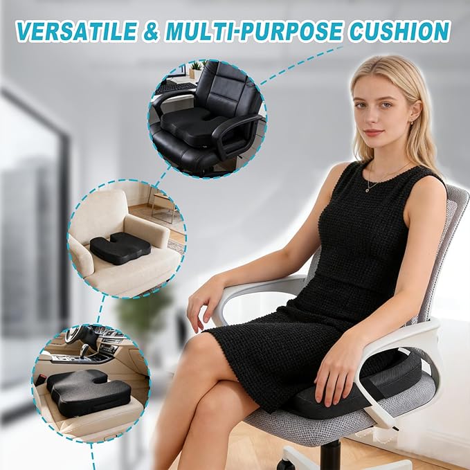 Memory Foam Seat Cushion for Sciatica & Tailbone Pain Relief – Ergonomic Office Chair Cushion, Coccyx Cushion for Tailbone Pain, Sciatica Pain Relief Pillow for Office, Car