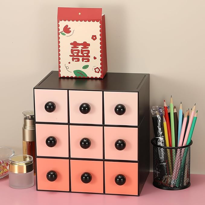 PATIKIL Small Stackable Storage Drawers, Stacking Drawers Mini Desk Bathroom Storage Organizer Cute with 3 Drawer Organizer Plastic for Desktop Office Pens Pencils Tape Charger, Dark Pink