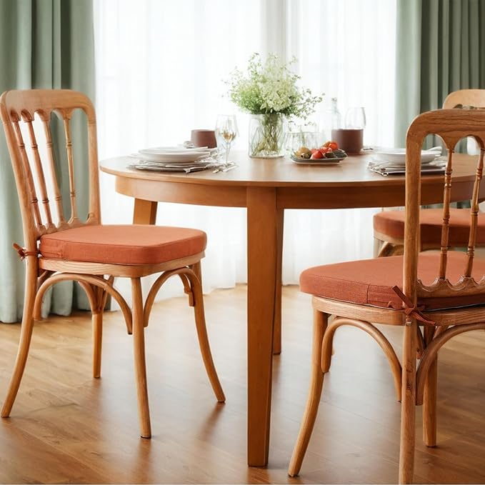 Battilo Chair Cushions for Dining Chairs with Ties, Outdoor Waterproof Kitchen Chair Pad with Non-Slip Backing, Seat Cushions with Machine Washable Removable Cover, 16"x16"x2", Set of 4, Caramel
