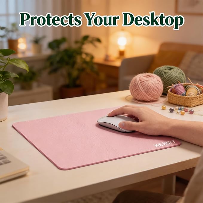 Desktop Protection Mat & Mouse Pad 2-in-1-10" x 8.3" Dual-Sided Non-Slip Desk Protector for Sticker Crafts & Office Work - Waterproof PU Leather Desk Mat with Anti-Slip Base