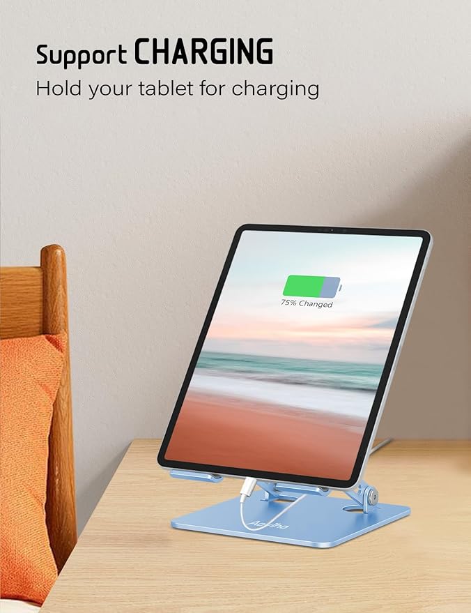 Aoviho Tablet Stand Holder for Desk, Adjustable Aluminum Desk Accessories, Stable Desktop Stand for Office Home,Compatible with iPad Pro Air Mini, Samsung Tablets,Sky Blue