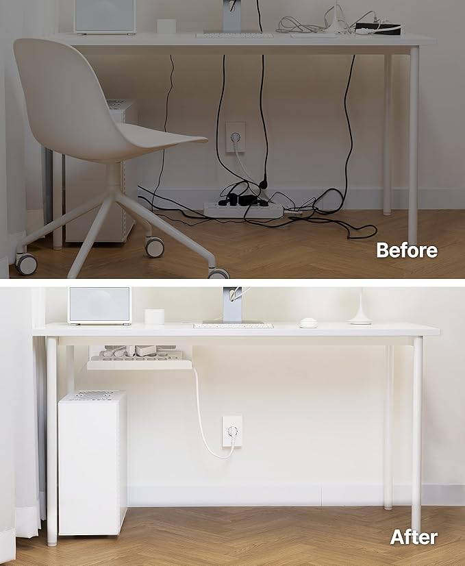Under Desk Cable Management Tray, Cord Hider, Cord Organizer, Cable Organizer, Cable Hider, Cord Management, No Drilling Required - White Cable Manager for Desk