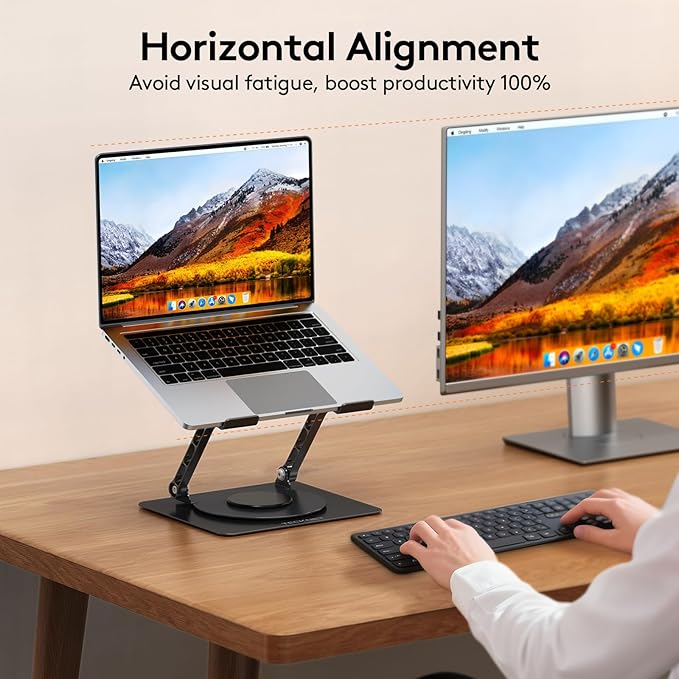 TECKNET Laptop Stand for Desk - 360ยฐ Rotating Base, Ergonomic Foldable Computer Stand for Laptop Riser, Height Adjustable, Compatible with MacBook Pro, Dell XPS, HP, and All Laptops 10-17" (Black)
