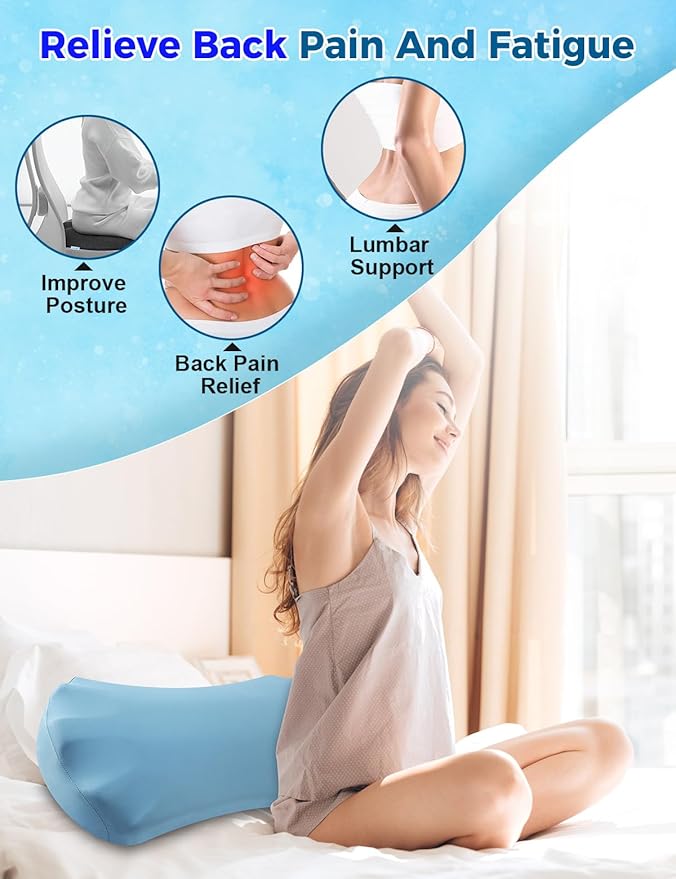 Fledano Lumbar Support Pillow for Bed – Memory Foam Lower Back Pain Relief Pillow for Sleeping, Ergonomic Lumbar Pillow for Side & Back Sleepers, Sciatica & Hip Pain Relief, Washable Cooling Cover