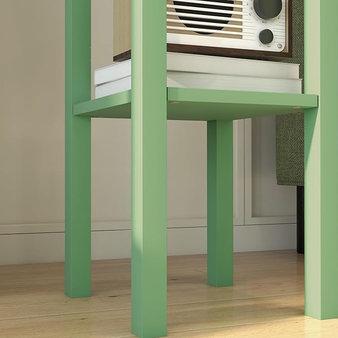 HOMCOM Narrow End Table with Drawer and Bottom Shelf, Slim Side Table for Small Spaces, Skinny Modern Accent Desk for Living Room, Set of 1, Green