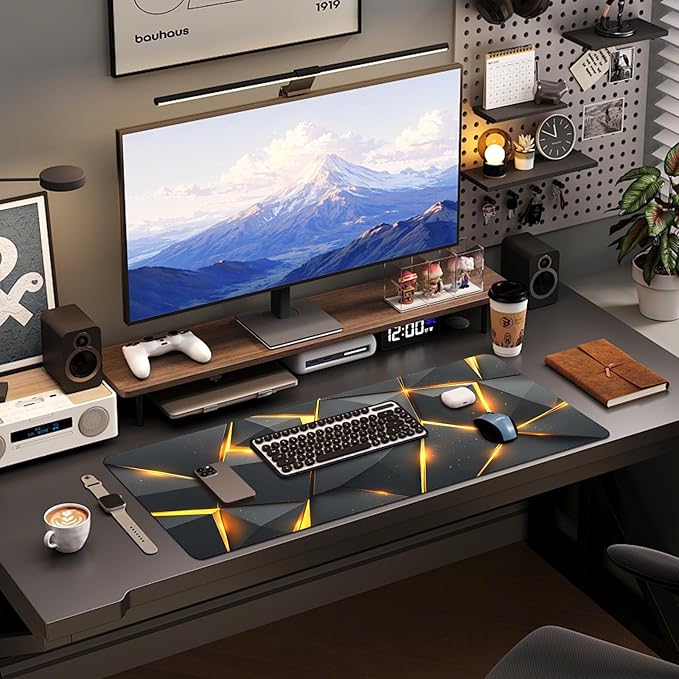 Gaming Mouse Pad - (31.5"×11.8") Honeycomb Large Mouse Pads for Desk - Desk Mat for Keyboard and Mouse with Non-Slip Base, Desks Pad Matfor Game/Office & Home (Black Gold)