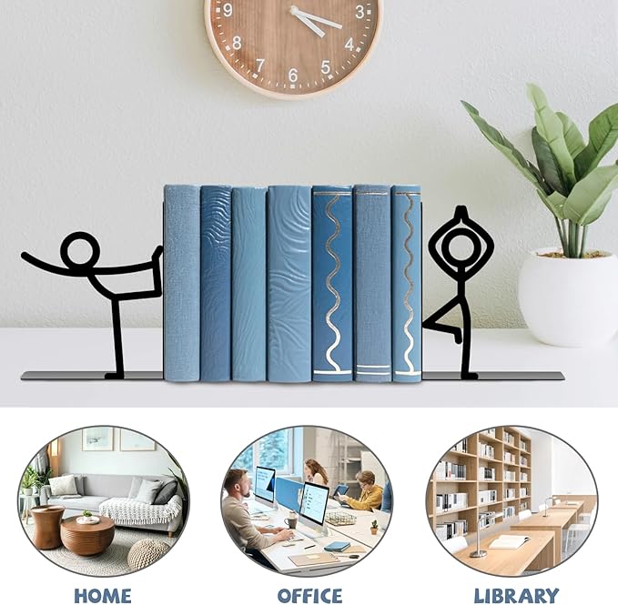 Metal Bookends Yoga-Style Bookends Decorative Cute Book Ends for Shelves Reading Decor Bookshelf Decor Book Stoppers for Bookshelf Home Office Desk Book Lovers Gift