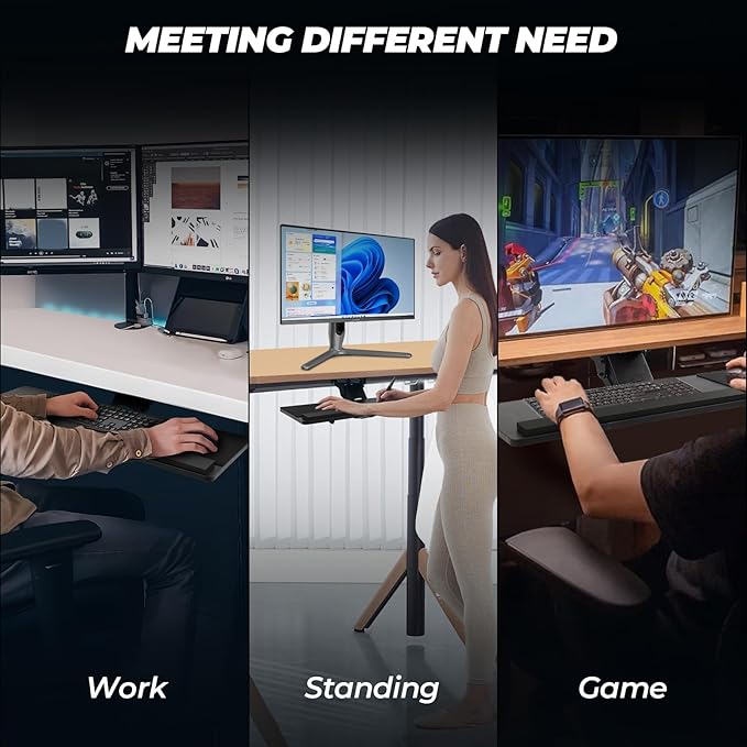 Ergonomic Keyboard Tray Under Desk๏ผLarge Size Keypad Tray Holder๏ผ 360ยฐ Adjustable Slide Out Keyboard Tray Under Desk with Mouse Pad & Wrist Rest๏ผ Suitable for Office/Game/Home