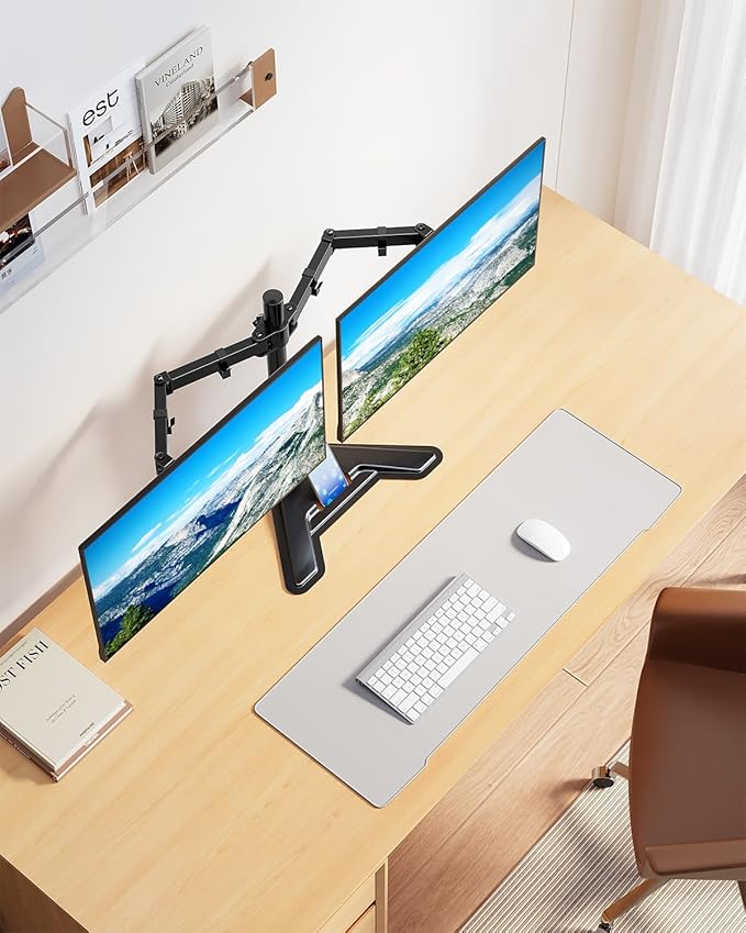MOUNTUP Dual Monitor Stand - Freestanding & Height Adjustable Monitor Desk Mount, Steady VESA Mount Holds Max 17.6 lbs, Computer Monitor Stand for 2 Screens up to 27 inches, for Home Office