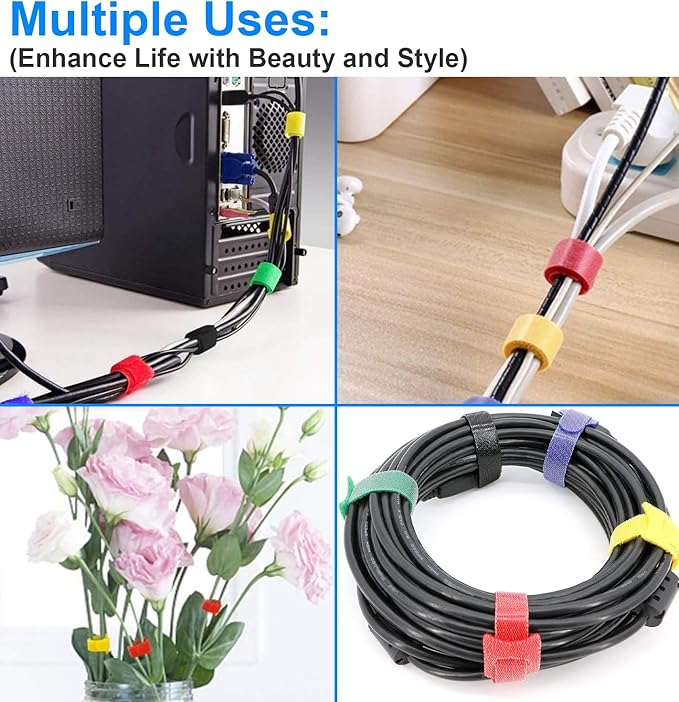California JOS 60 PCS 6 Inches Reusable Cable Ties, Adjustable Cord Straps, Cable Organizer, Cord Wrap and Hook Loop Cords Management - Black