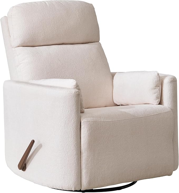 Oversized Swivel Recliner Chair with Massage and Heat, Rocking Chair Nursery with Adjustable Headrest, Rocking Chair Nursery Glider Chairs with 2 Pillows, Glider Rocker Recliner, White