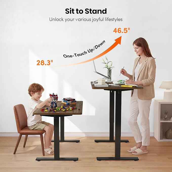 FEZIBO One-Piece Standing Desk, 55"x24" Seamless Tabletop Electric Height Adjustable for Home Office, Study Rooms & Multi-Device Workstations, Black Walnut