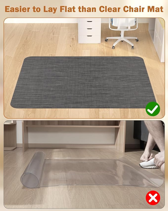 Blvornl Office Chair Mat for Hardwood Floor, 45"*53.1" Desk Computer Mat for Hard Wood, Large Anti-Slip Hard Floor Protector Rolling Chair Mat, PVC Desk Rug for Office Black