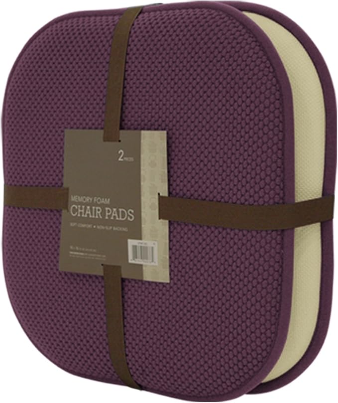 GoodGram 2 Pack Non Slip Ultra Soft Chenille Premium Comfort Memory Foam Chair Pads/Cushions - Assorted Colors (Purple)