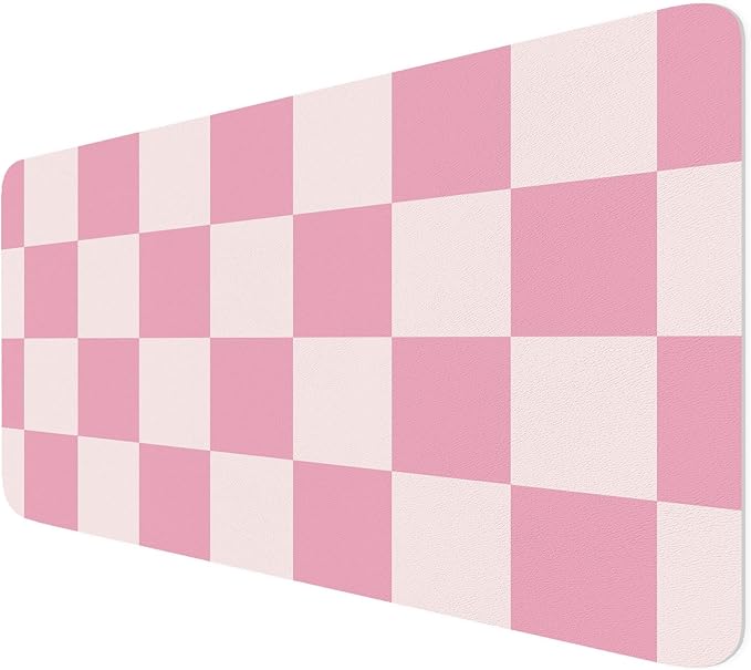 BLESWIN Large Desk Mat with PU Leather 35.4" x 15.7", Non-Slip Office Desk Pad, Waterproof Desk Writing Pad for Office and Home (Pink Plaid, 35.4 x 15.7 in)