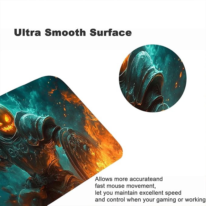 Pumpkin Head Knight Desk Pad Mouse Pad Fantasy Battle Fantasy Legend Extended Gaming Mouse Pad Mat with Stitched Edge Non-Slip Base Big Mouse Pad 31.5"x11.8" Office Computer Keyboard Laptop Home