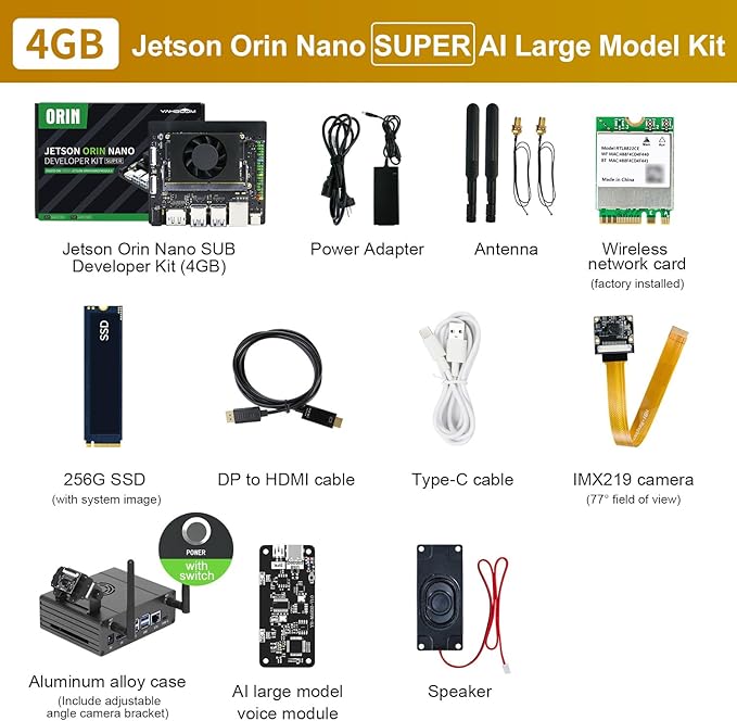 Yahboom Jetson Orin Nano Super AI Large Model Material Jetson Aluminum Case, Voice Module 256GB SSD IMX219 Camera for Mechanical Engineers Embedded Edge System