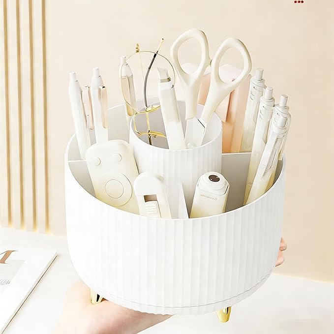Pencil Pen Holder 5 Slots 360°Degree Rotating Pen Organizers for Desk Desktop Storage Stationery Supplies Cute Pencil Cup Pot Kids Desk Organizer for Office Home School(White 2