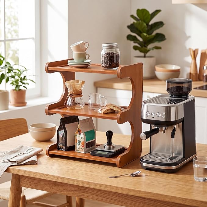 Chumia 3 Tier Bamboo Desk Shelf Bookshelf for Desktop Organization, Table Shelf Organizer Storage Rack for Home Kitchen Cabinet Living Room Office, Mug Cup Display Holder Countertop Supplies