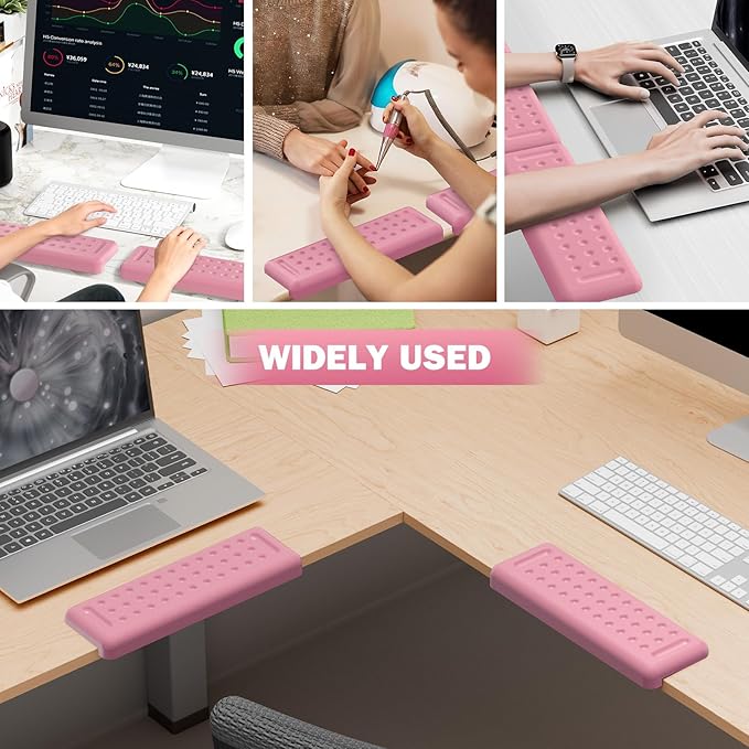 Leolee L-Shaped Desk Elbow Pads for Desk, Light Pink Memory Foam Arm Rest for Desk with Non-Slip Base, Ergonomic Desk Edge Cushion, Wrist Rest for Computer Keyboard, Typing, Office, Home (2 Piece)