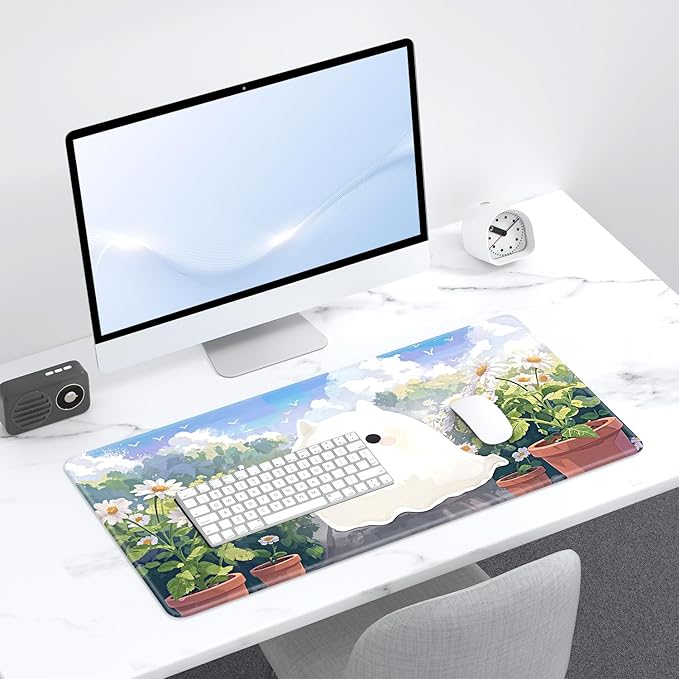 Desk Pad, 32" x 16" XXXL Extended Large Gaming Mouse Pad, Desktop Decor Desk Mat, Men Women Office Supplies and Accessories, Cute Anime Mouse Mat for Laptop & Keyboard, Cute Ghost