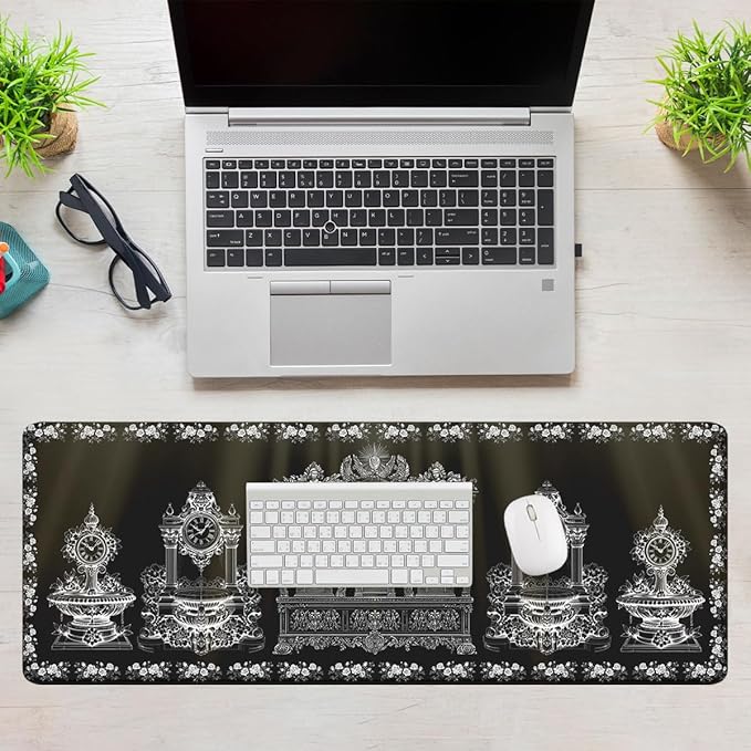 Gothic Desk Pad Mouse Pad Vintage Black White Victorian Rose Cathedral XL Mouse Pad Large Mousepad Extended Laptop Keyboard Mat Gaming Desk Pad Mouse Mat 31.5"x11.8"