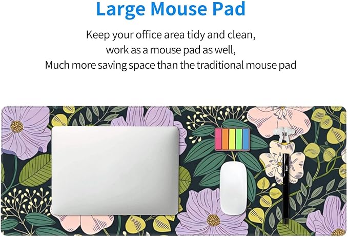 XL Olive Floral Large Gaming Mouse Pad, Long Extended Full Flower Mouse Mat Desk Pad for Top Keyboard Table, Aesthetic Cute Big Stitched Mousepad Gifts for Women Office Decor(Green, 31.5 * 11.8 in)
