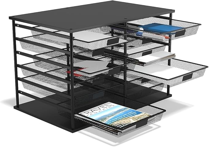 TRU RED Wire Mesh File Organizer, 12‑Compartment, Matte Black – High‑Capacity Vertical Desktop Sorter for Files & Mail