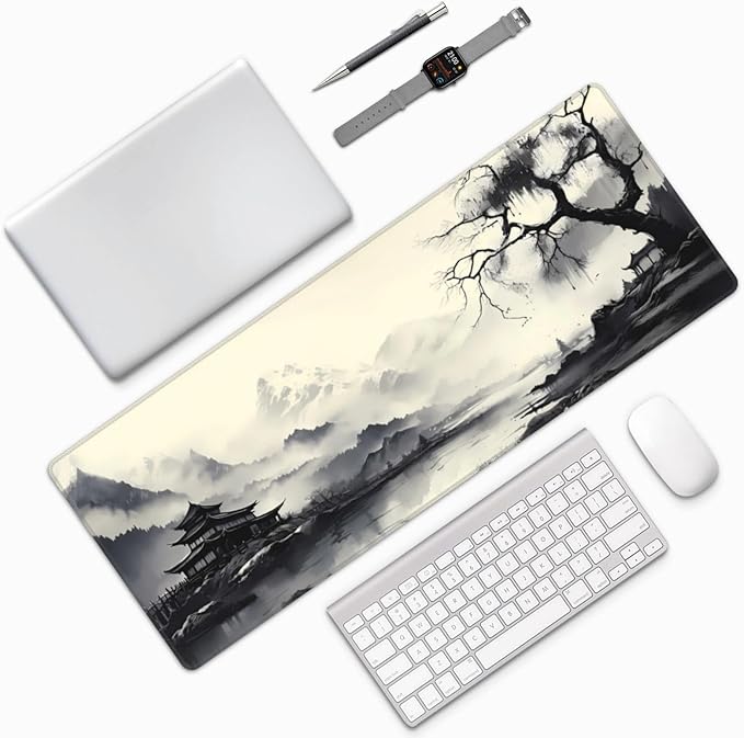 Gaming Mouse Pad Desk Pad,Extended Big Mouse Pad,31.5x11.8 Inch Long Computer Keyboard Mouse Mat Mousepad with 3mm Non-Slip Base and Stitched Edge for Gaming and Officeโฆ (wash painting2)