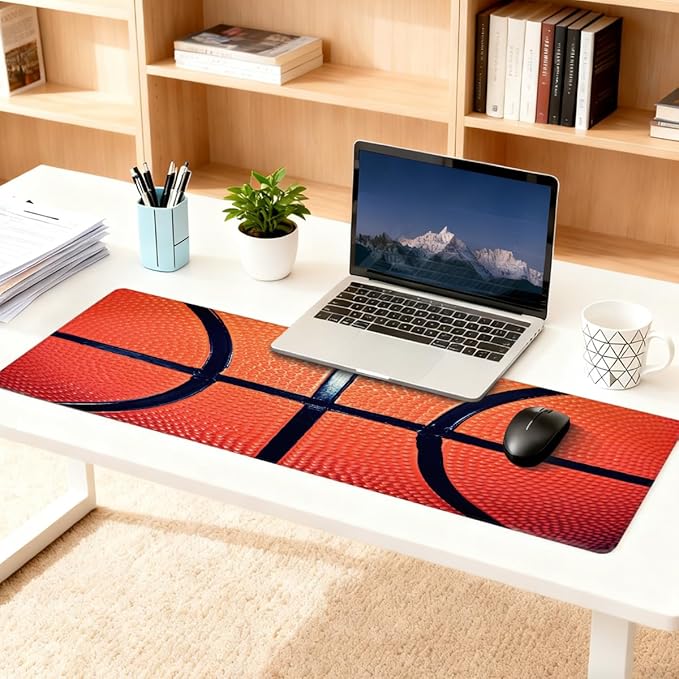 Basketball Oil Painting Large Mouse Pad Non-Slip Rubber Long Gaming Desk Mat Big Computer Keyboard Mousepad Waterproof Protector Wristing Pad for Gaming Office Home Decorative 31.5 X 11.8 Inch