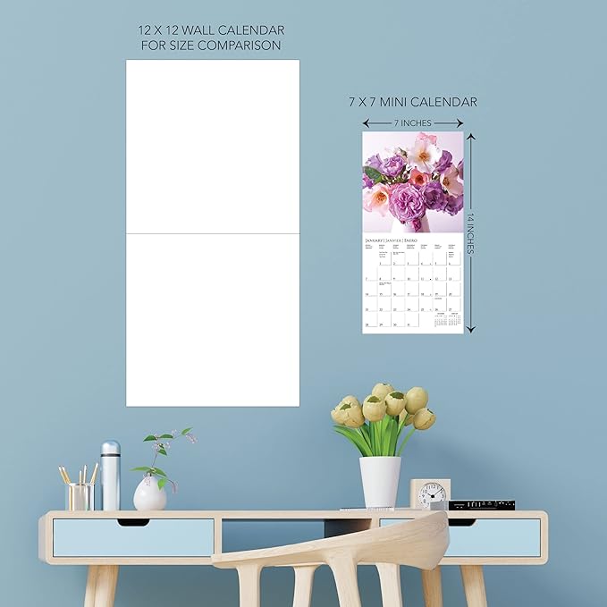 Graphique 2024 Garden Bouquets Mini Wall Calendar | 7” x 7” | Thick Paper | Home & Office Organizer | Large Monthly Grid | 3 Languages & Marked Holidays | 4 Month Preview Page for 2025