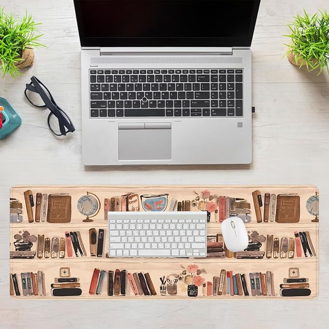Bookshelf Gaming Mouse Pad Vintage Library Aesthetic Mouse Pad Large Mousepad Extended Laptop Keyboard Mat Gaming Desk Pad Mouse Mat Office Computer Keyboard Laptop 31.5"x11.8"