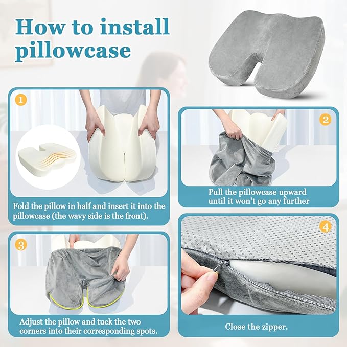 Sciatica Pain Relief Pillowcase Office Chair Butt Cushions Covers for Coccyx Tailbone Car Seat Pad Waterproof Case for ComfiLife & Everlasting Comfort U-Shaped Memory Foam (Pillow Not Included)