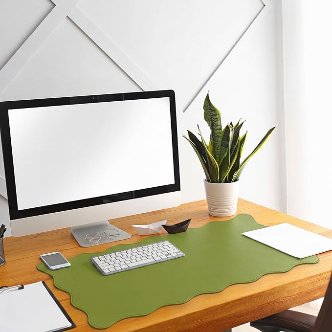Hahafelt Scalloped Desk Mat Large Desk Pad Cute Coquette Table Mat Aesthetic Preppy Table Make up Pad Nonslip 2026 Graduation Gift with Stitching Waterproof Gaming(Dark Green,31.5 x 15.8 Inches)