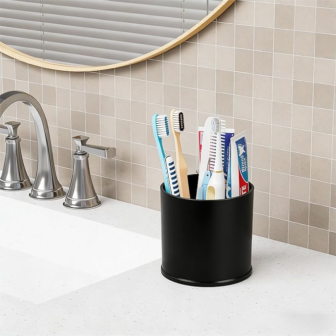 Yieach Rotating Acrylic Makeup Brush Holder for Vanity,Bathroom Countertop,Round Makeup Brushes Organizer,Spinning Cosmetic Brushes Holder,Make up Brush Storage and Office Desk Pen or Pencil Cup,Black
