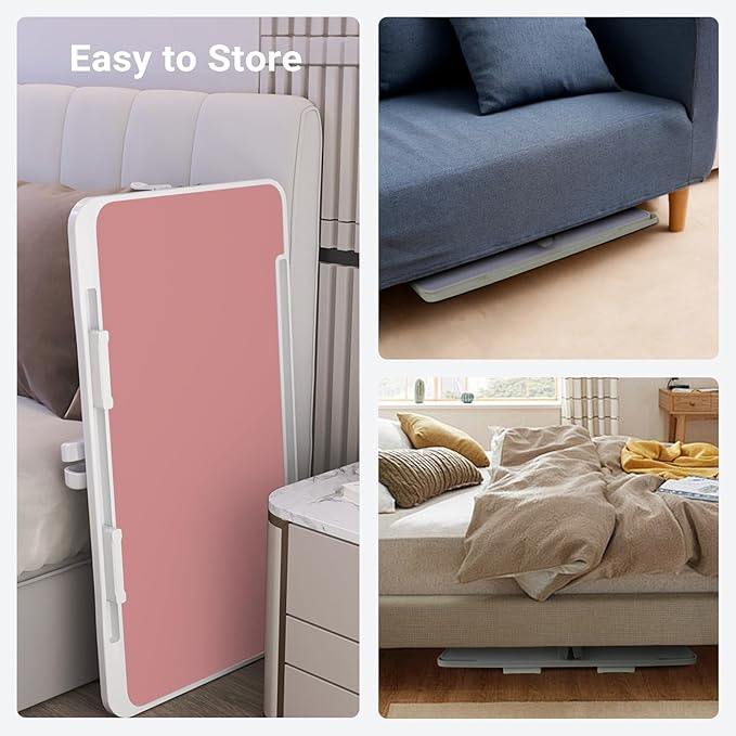 iXTRA Laptop Lap Desk Include Cooling Fan,Adjustable Lap Desk with Light Fan,Folding Laptop Desk for Bed with USB,Bed Desk with Storage Drawer 60x40cm,Pink
