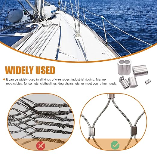 mankk 320 Pcs Aluminum Crimping Loop Sleeve 8 Sizes (3/64'' 1/16'' 5/64'' 3/32'' 1/8'' 5/32'' 3/16'' 1/4'') Wire Rope Sleeves Double Cable Ferrules Kit M-109-320