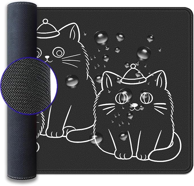 Cute Black Cat Large Mouse Pad Desk Mat, 27.5x11.8in Minimalist Line Art Kitten Extended Keyboard Mousepad with Stitched Edges,Desk Pad Non-Slip Waterproof Rubber Base for Office, Computer & Laptop