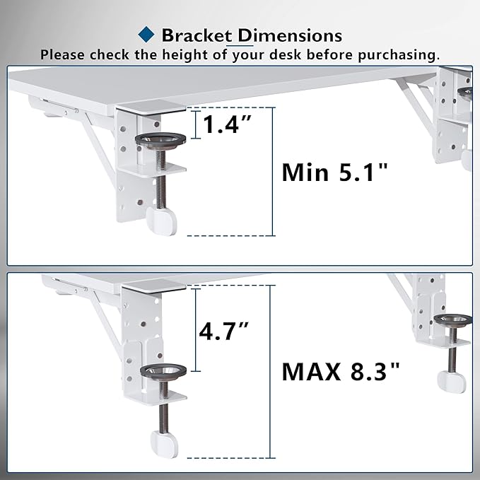 BONTEC Small Ergonomics Desk Extender Tray, 20x9.5 Inch Table Mount Arm Rest Shelf, 90ยฐ Foldable Keyboard Tray Platform, Clamp on Computer Arm Rest for Desk, Suitable for Office Desks, White