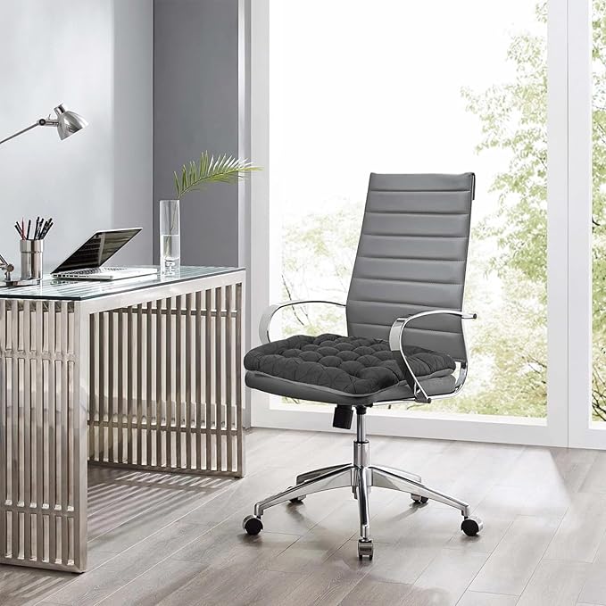 BUYUE Good Support Office Chair Cushion, Luxury Jacquard with Anti-Skid Silicone Seat Cushion Padded for Computer Desk Kitchen Chair (1 Count, Dark Grey)
