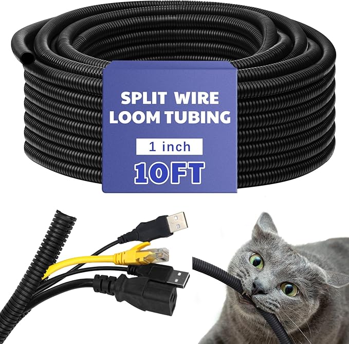 Kanayu Split Wire Loom Tubing Flame Retardant Wire Covering High Temperature Cable Sleeves Split Protector Cable Conduit for Industrial Electrical Automotive Marine(1''-10 ft,Black)